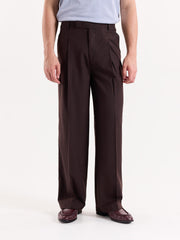 Coffee Brown Pinstriped Baggy Fit Trousers